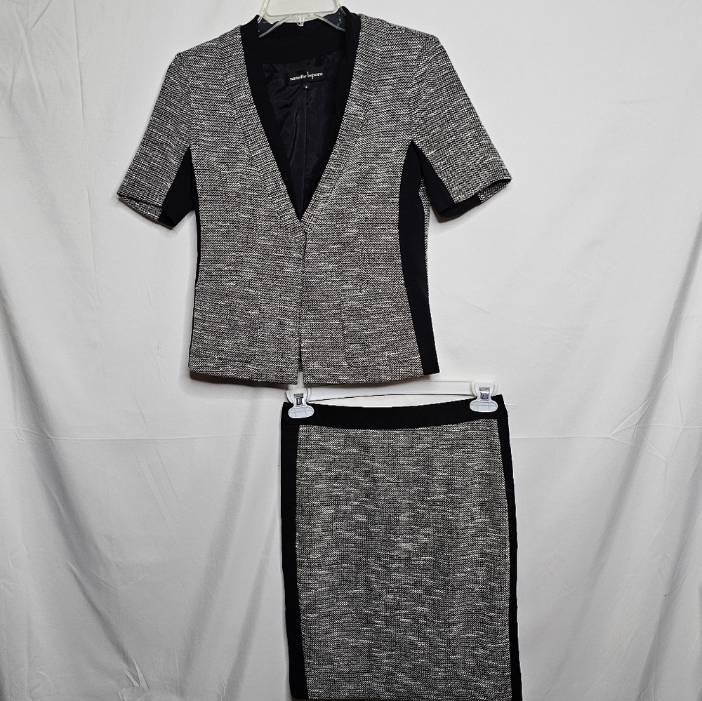 Nwot Nanette Lepore Business Career Blazer Skirt Suit Set Black White Sz 4